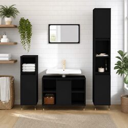 Black Bathroom Cabinet with Compartment Storage 30x30x100 cm
