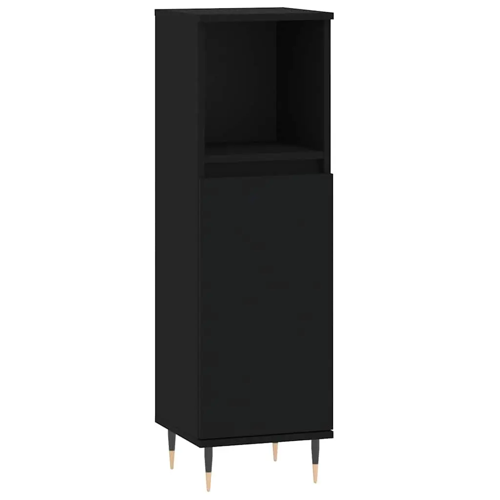 Black Bathroom Cabinet with Compartment Storage 30x30x100 cm