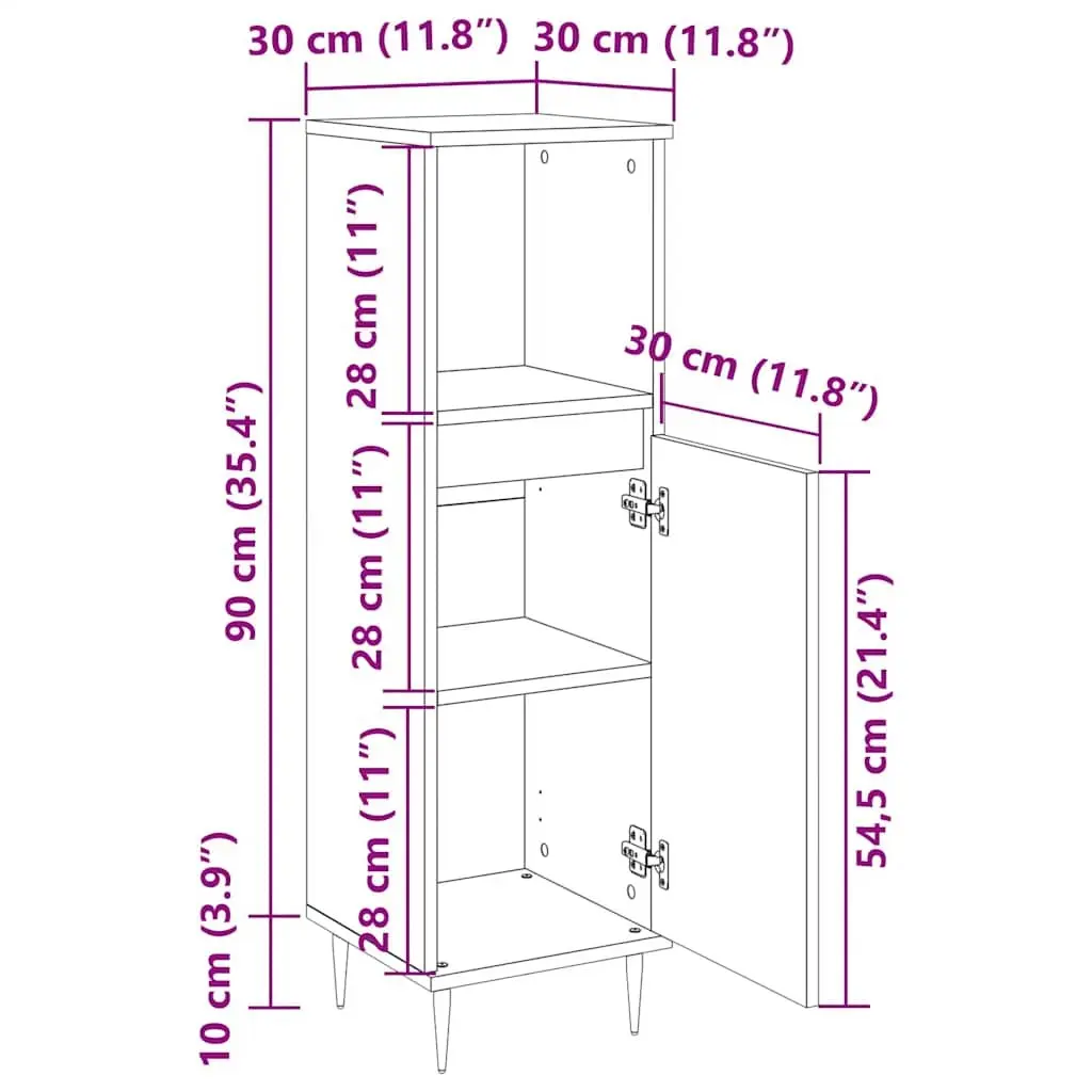 Black Bathroom Cabinet with Compartment Storage 30x30x100 cm