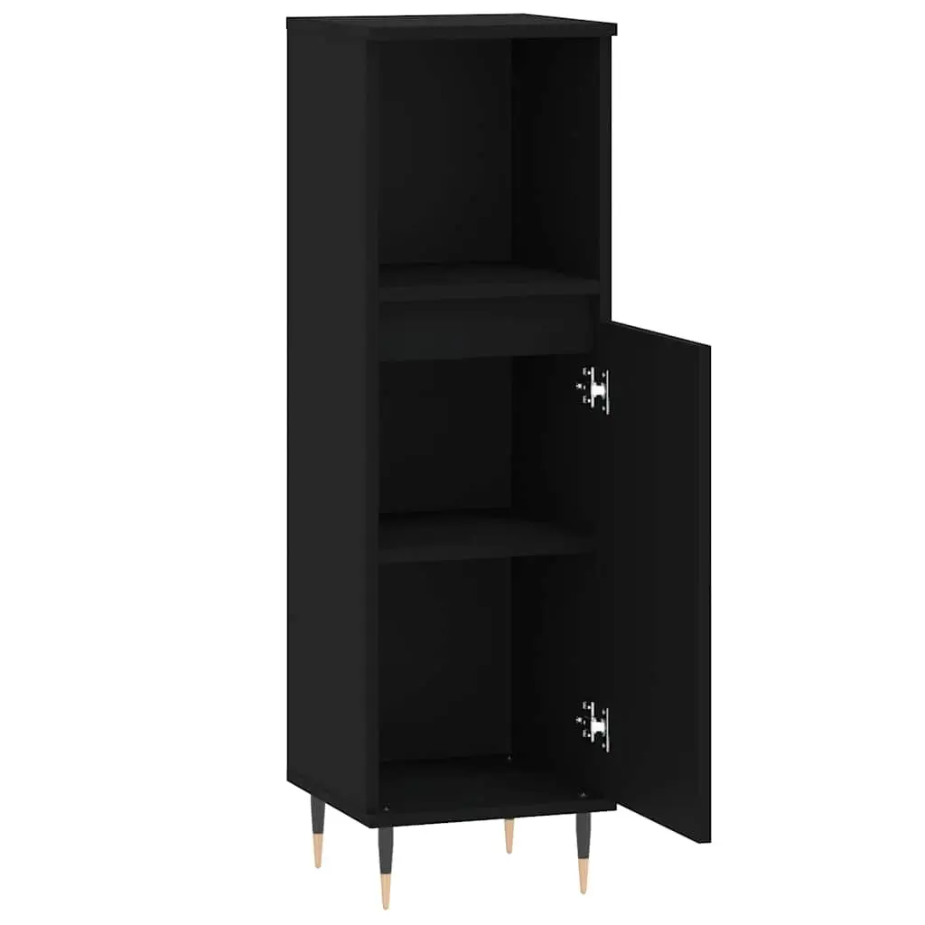 Black Bathroom Cabinet with Compartment Storage 30x30x100 cm