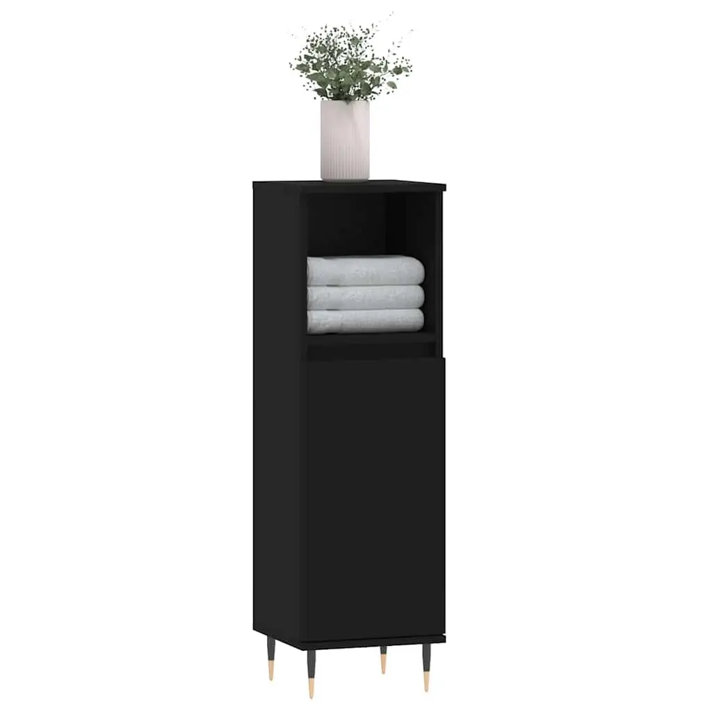 Black Bathroom Cabinet with Compartment Storage 30x30x100 cm