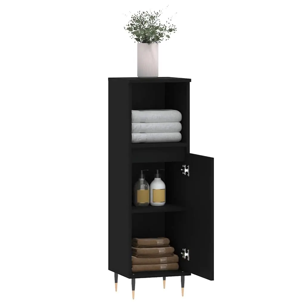 Black Bathroom Cabinet with Compartment Storage 30x30x100 cm
