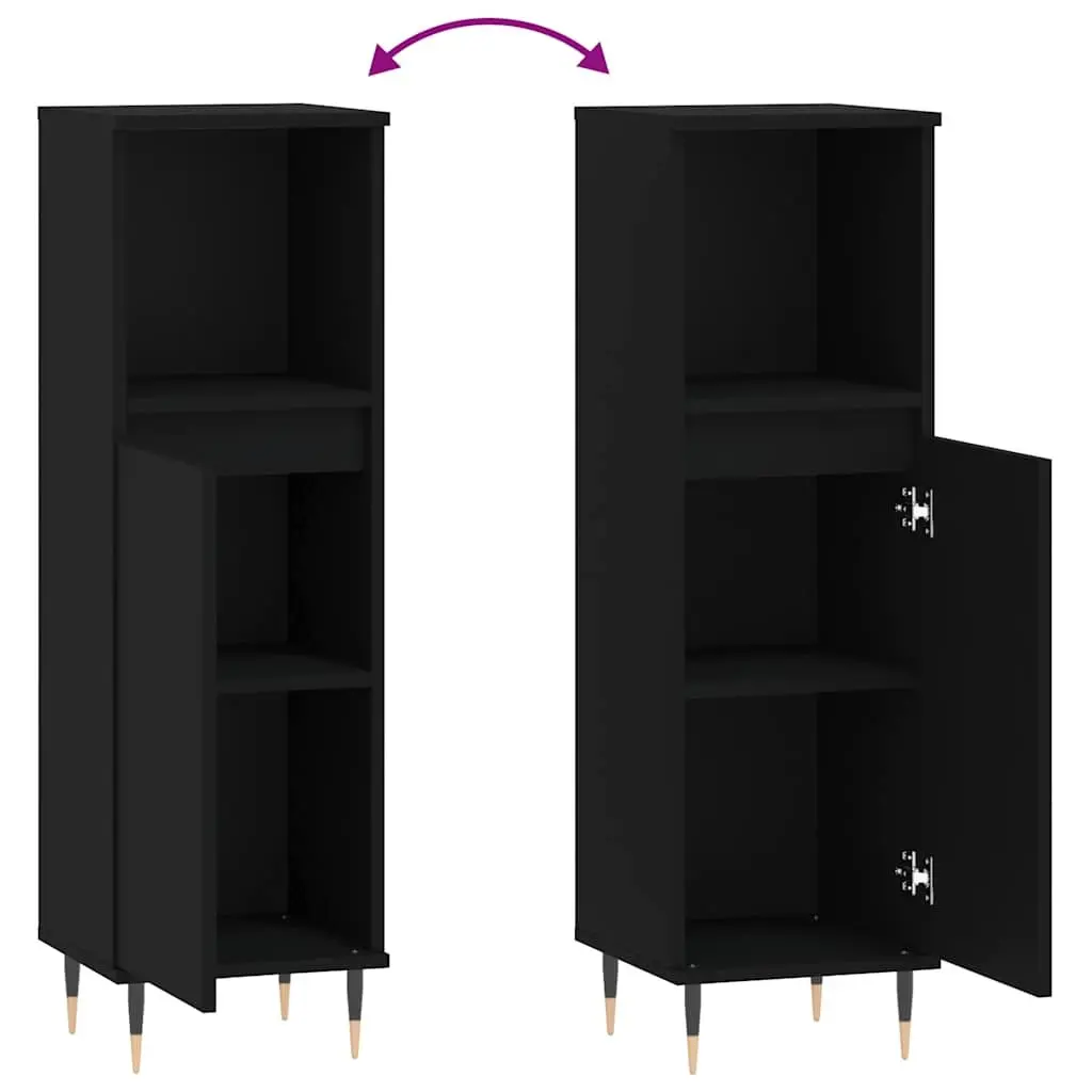 Black Bathroom Cabinet with Compartment Storage 30x30x100 cm