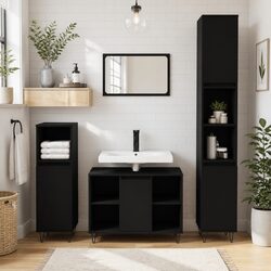 Sturdy Black Bathroom Cabinet 30x30x100 cm with Shelves