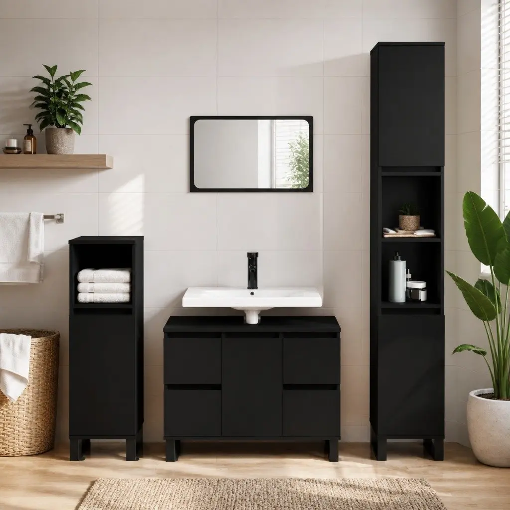 Bathroom Cabinet Engineered Wood 30x30x100 cm Black