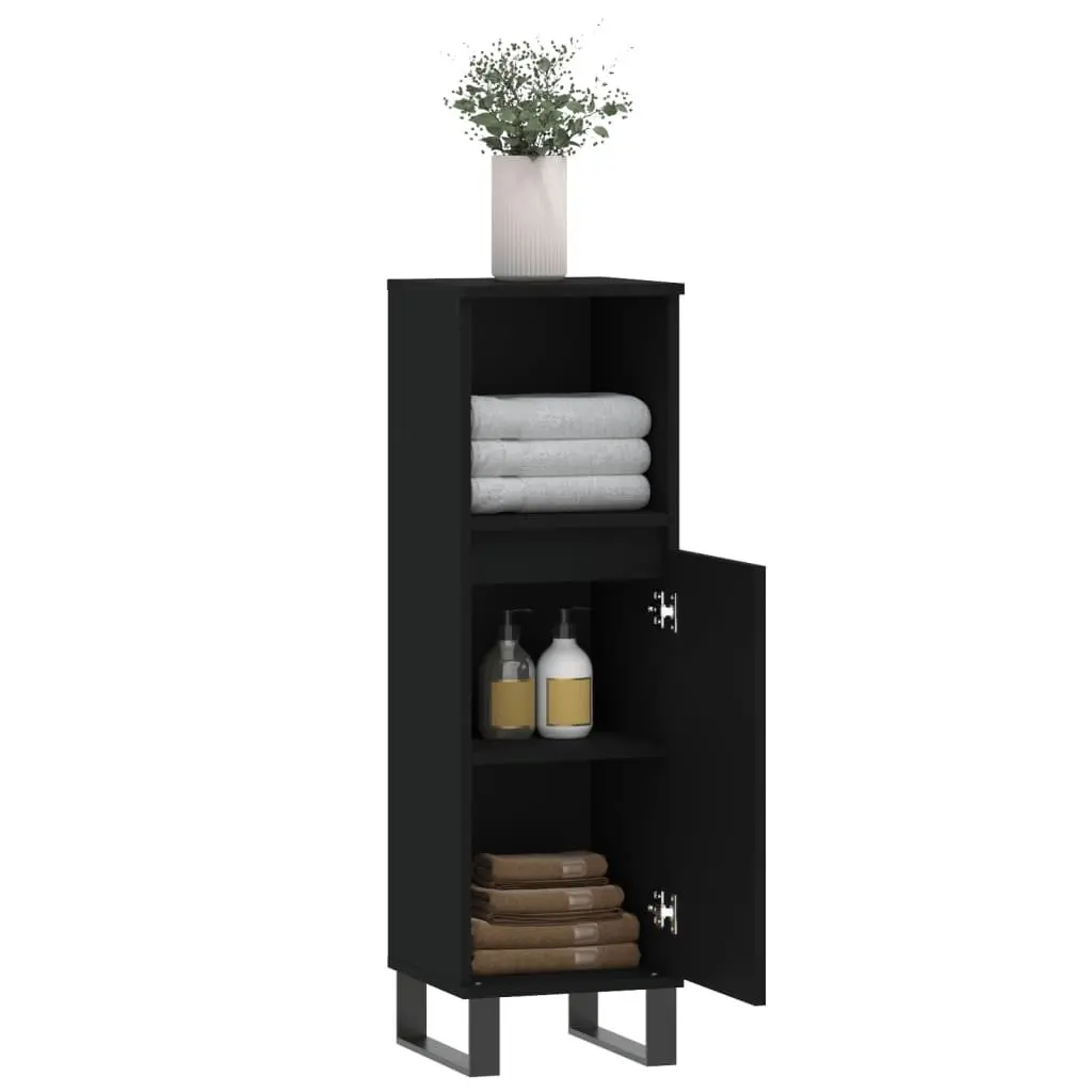 Bathroom Cabinet Engineered Wood 30x30x100 cm Black