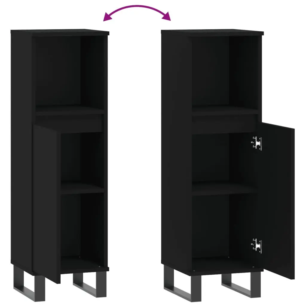 Bathroom Cabinet Engineered Wood 30x30x100 cm Black