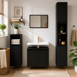 Durable Black Bathroom Cabinet with Stylish Iron Feet