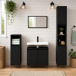 Black Bathroom Cabinet Storage Furniture 58x33x60 cm 2 Door Engineered Wood