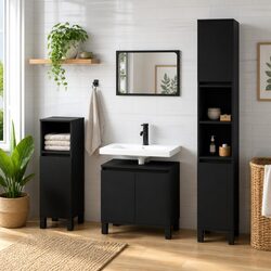 Sturdy Black Bathroom Cabinet 58x33x60 cm with Iron Feet