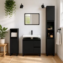 Sturdy Black Bathroom Cabinet 65x33x60 cm with Drawers