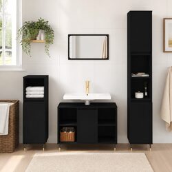 Bathroom Vanity Cabinet 80x33x60cm Black Storage Unit with Door and Shelves