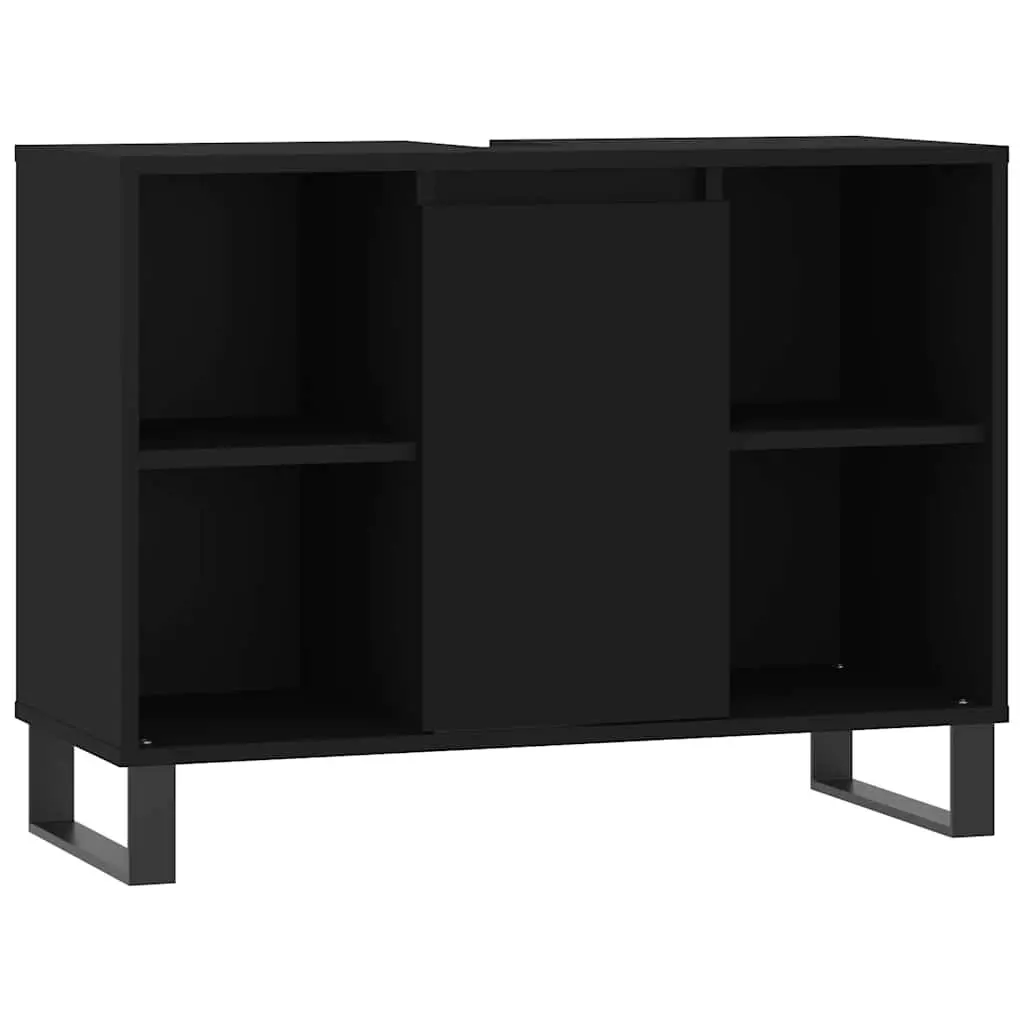 Engineered Wood Bathroom Vanity Cabinet with Storage, Black