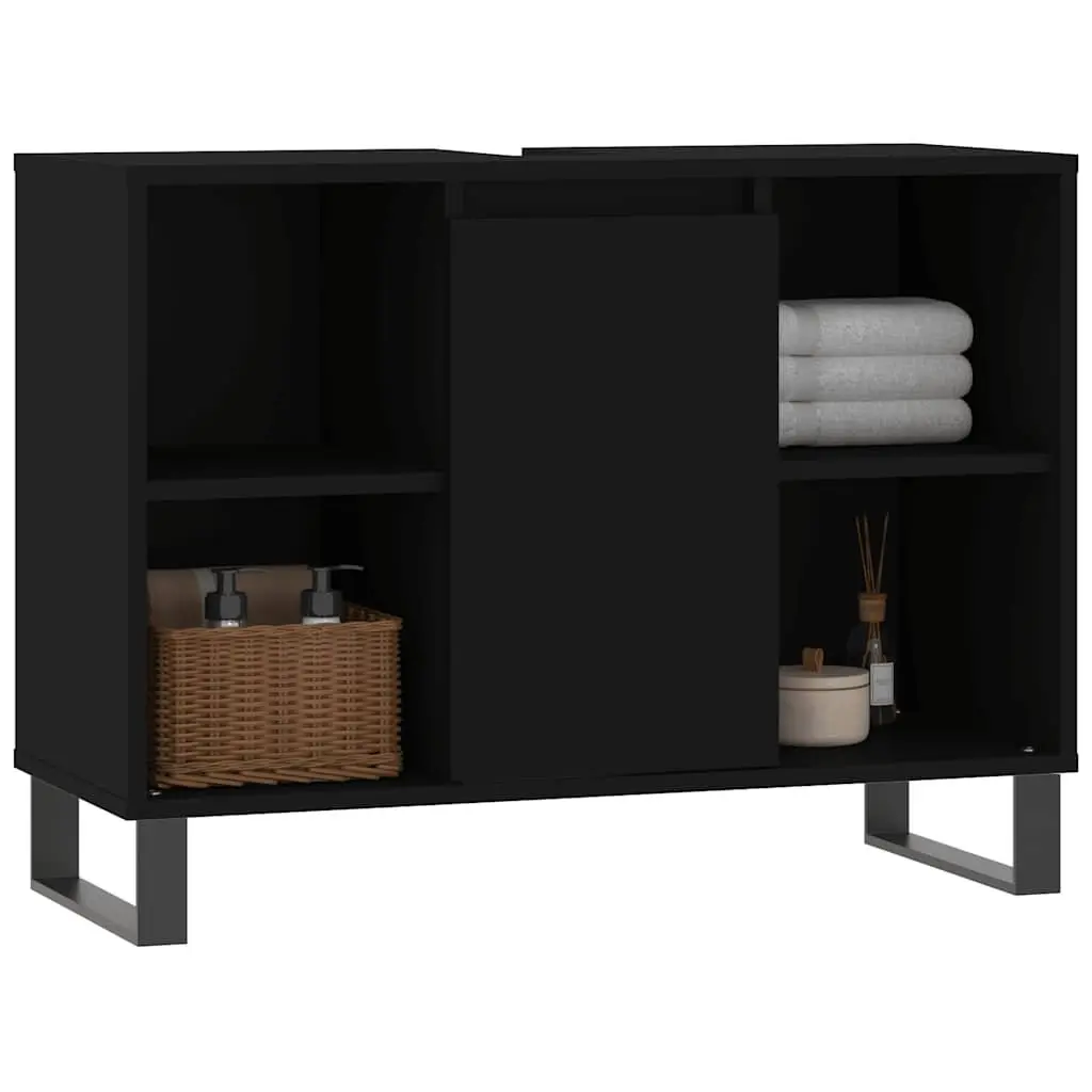 Engineered Wood Bathroom Vanity Cabinet with Storage, Black