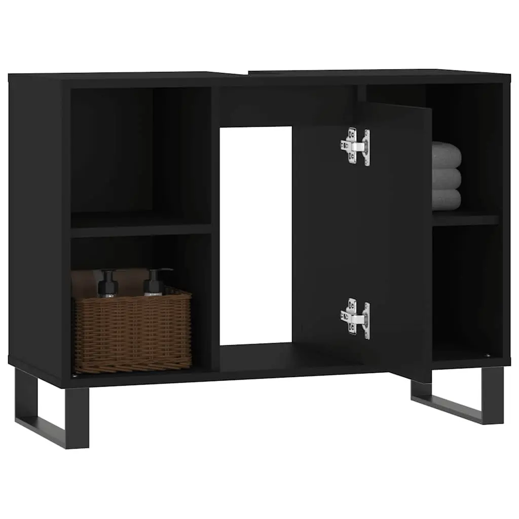 Engineered Wood Bathroom Vanity Cabinet with Storage, Black