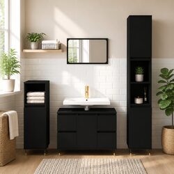 Sturdy Black Bathroom Cabinet with Drawers and Door