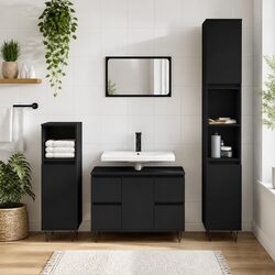 Sturdy Black Bathroom Cabinet with Drawers and Door