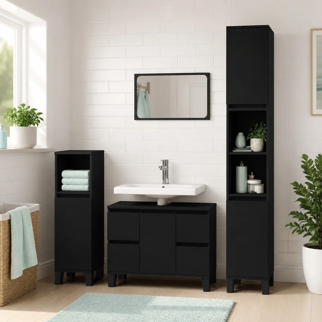 Black Bathroom Vanity Unit Cabinet