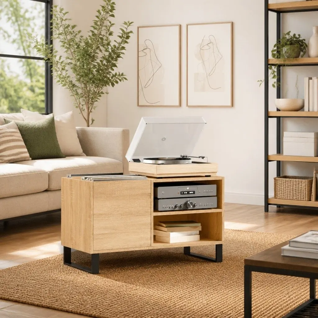 Sonoma Oak Record Cabinet for Vinyl Storage