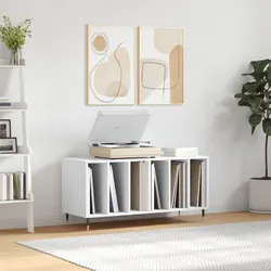 White Engineered Wood Record Cabinet for Vinyl Storage