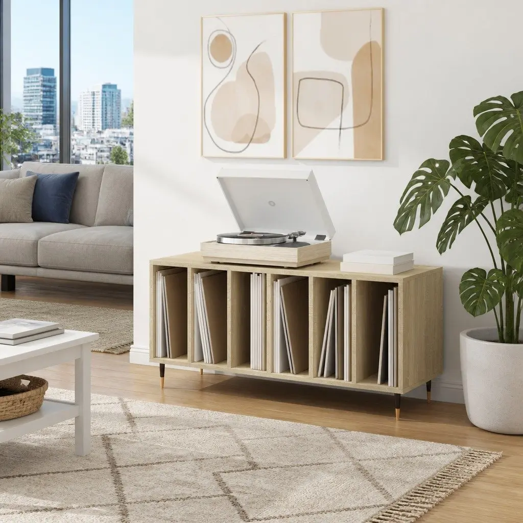 Sonoma Oak Record Cabinet for Vinyl Storage