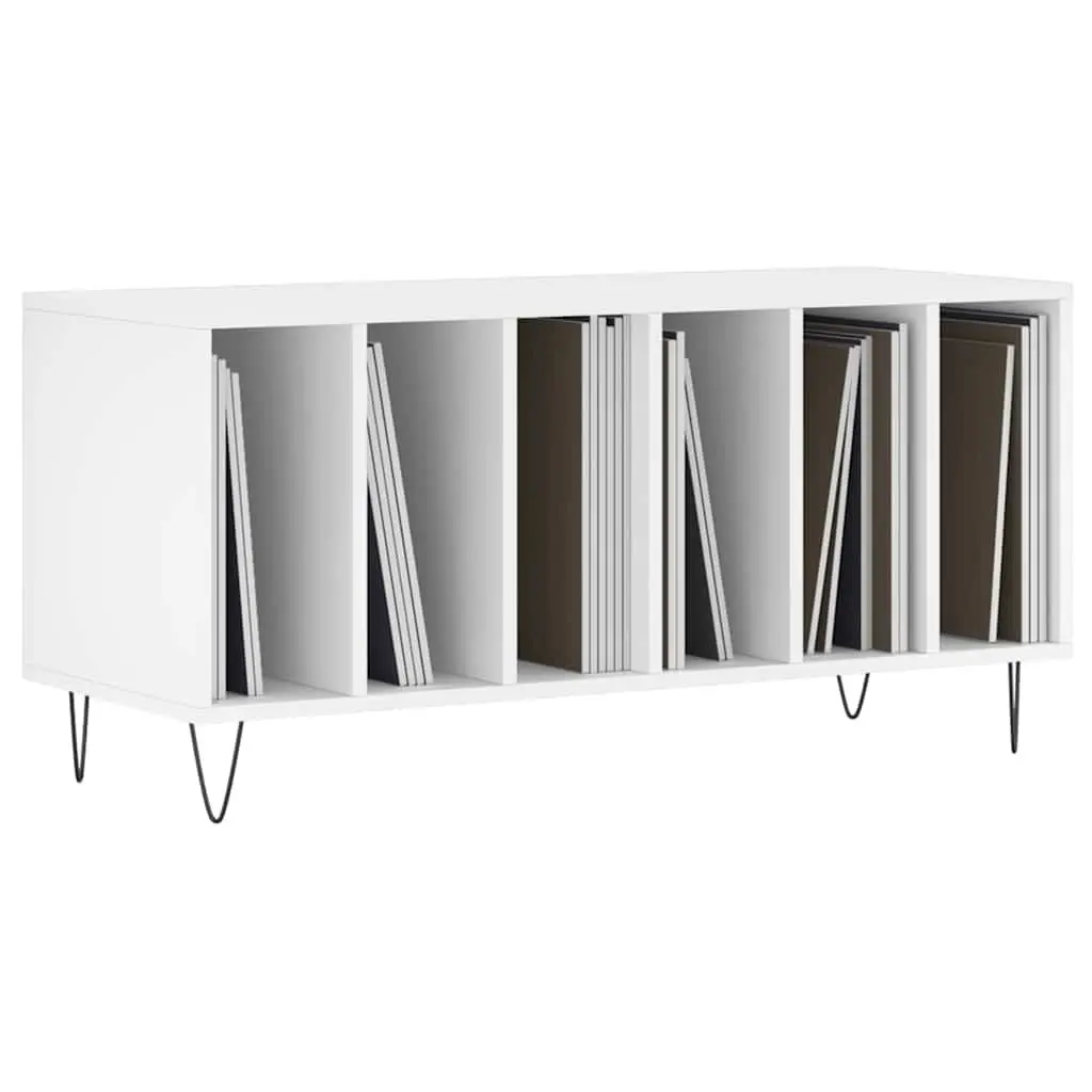 White Record Cabinet for Vinyl LPs with Engineered Wood