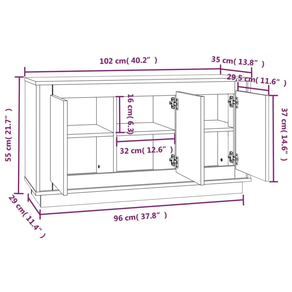 White Sideboard Storage Cabinet 102x35x55 cm
