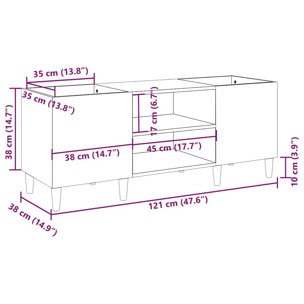 White Record Storage Cabinet 121x38x48cm