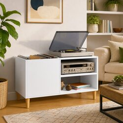 Durable White Record Storage Cabinet for Vinyl LPs