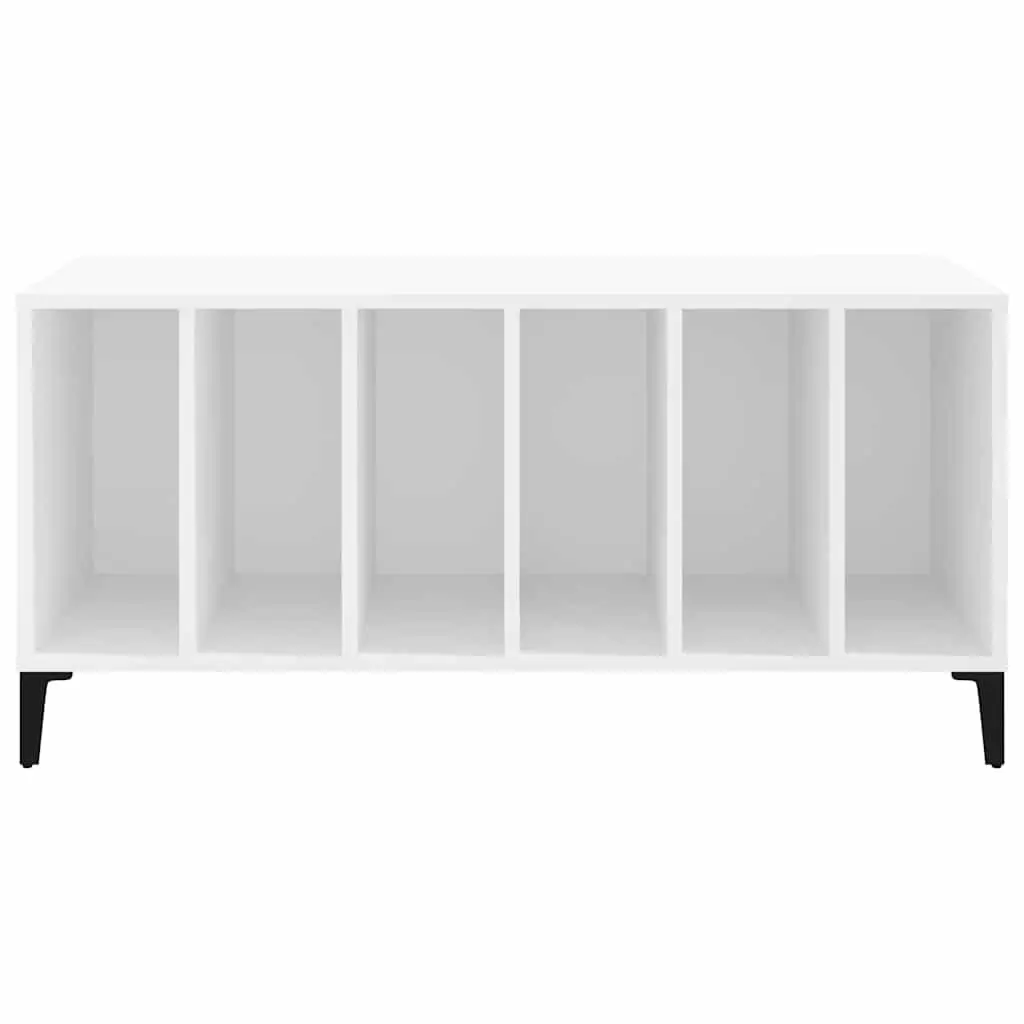 White Engineered Wood Record Cabinet with Metal Legs
