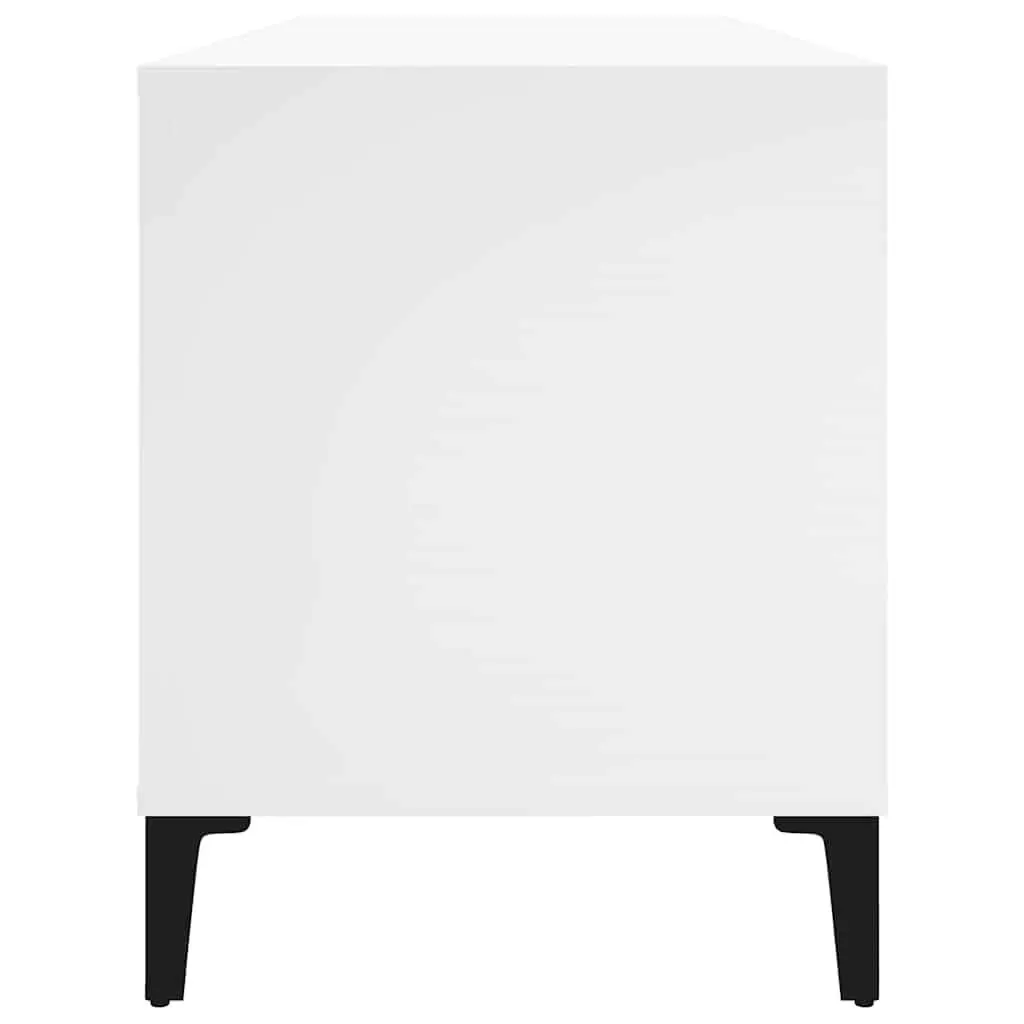 White Engineered Wood Record Cabinet with Metal Legs