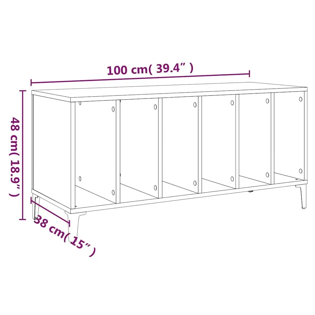 White Engineered Wood Record Cabinet with Metal Legs