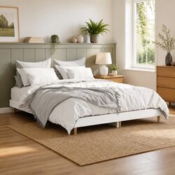 Durable White Bed Frame 135x190 cm with Slatted Base