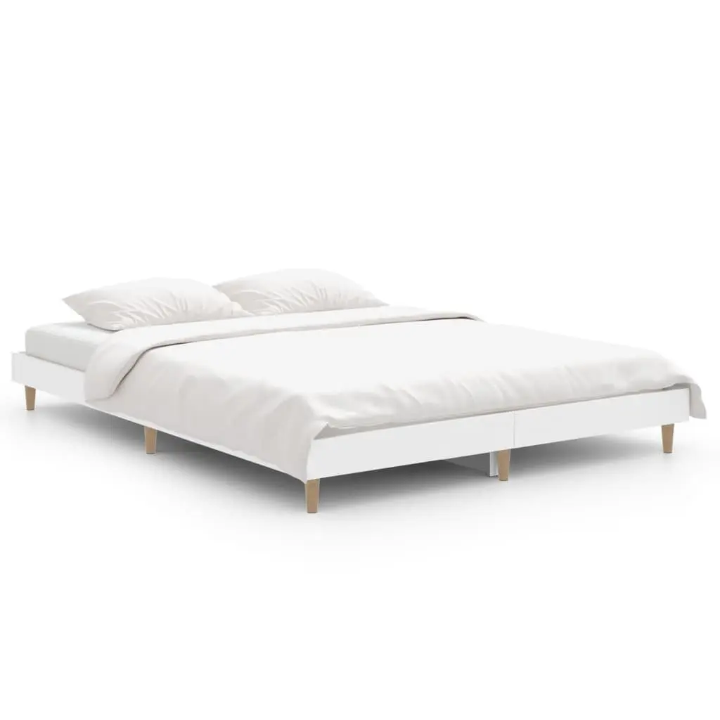 White Bed Frame 135x190 cm with Slatted Base