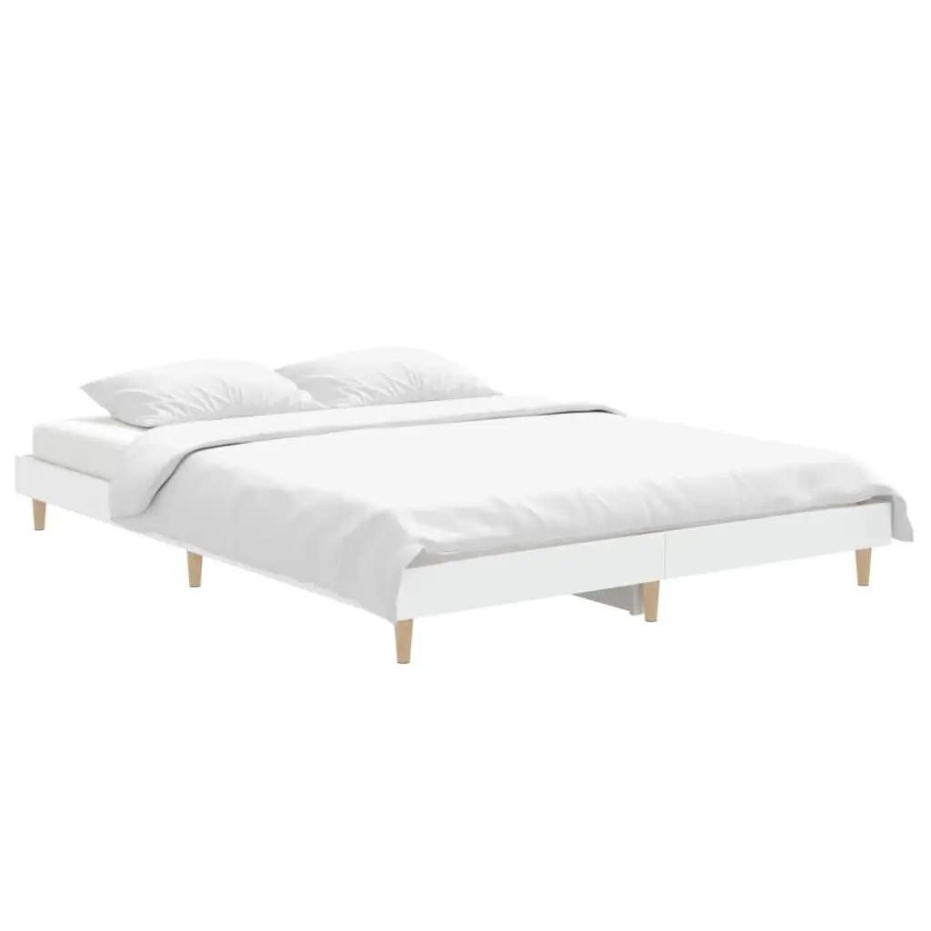 White Bed Frame 135x190 cm with Slatted Base