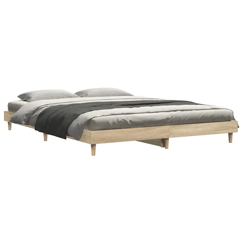 Bed Frame Engineered Wood 135x190cm Brown Sonoma Oak Sleep Platform Furniture