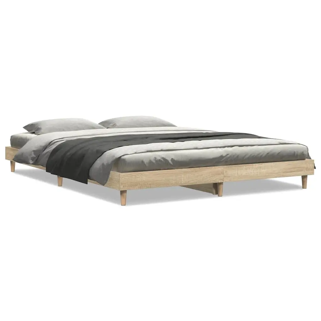 Bed Frame Engineered Wood 135x190cm Brown Sonoma Oak Sleep Platform Furniture