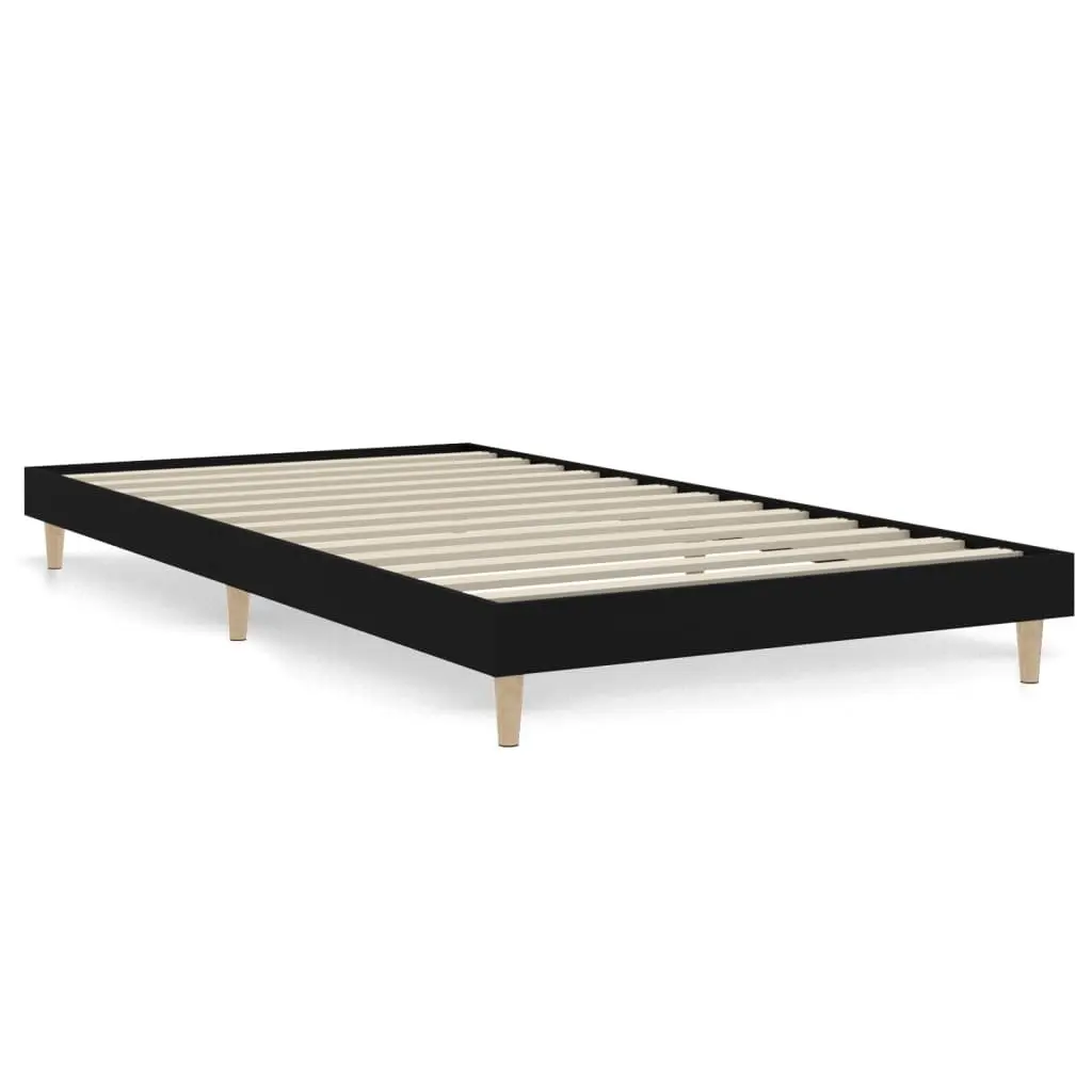 Bed Frame Engineered Wood 90x190 cm Black Wooden Legs Slats