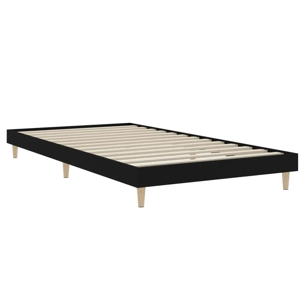 Bed Frame Engineered Wood 90x190 cm Black Wooden Legs Slats