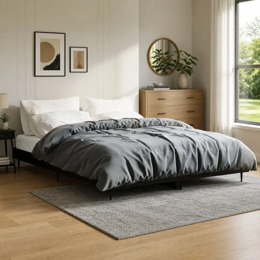 Black Bed Frame 135x190 cm with Metal Legs