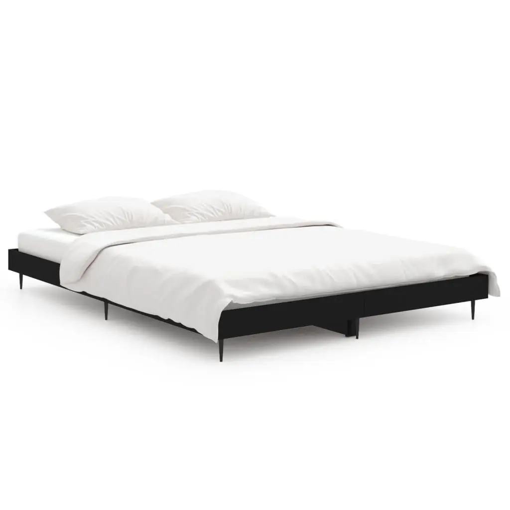 Black Bed Frame 135x190 cm with Metal Legs