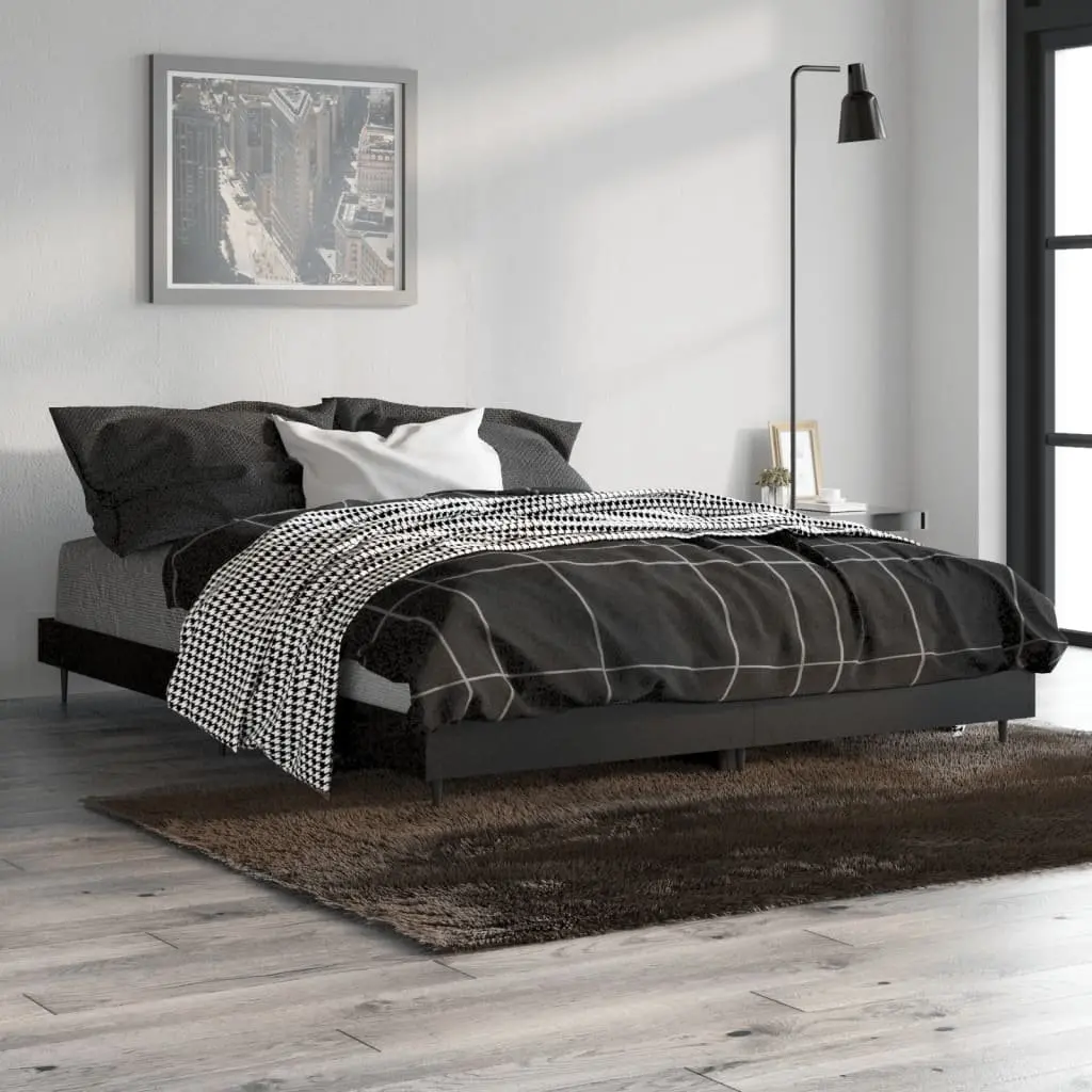 Black Bed Frame 135x190 cm with Metal Legs