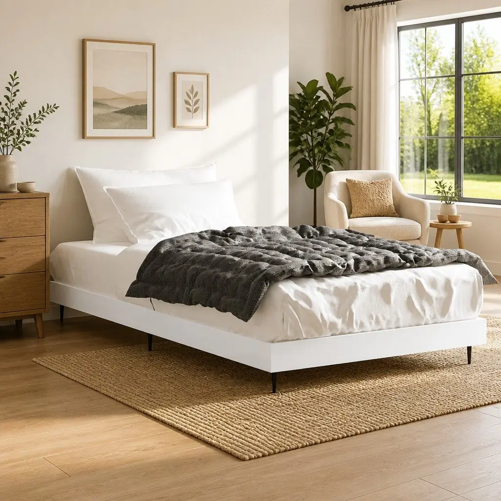 White Bed Frame 90x190 cm with Slatted Base