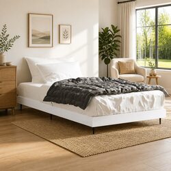 Bed Frame 90x190 cm White Single Engineered Wood Slatted Base Bedroom Furniture