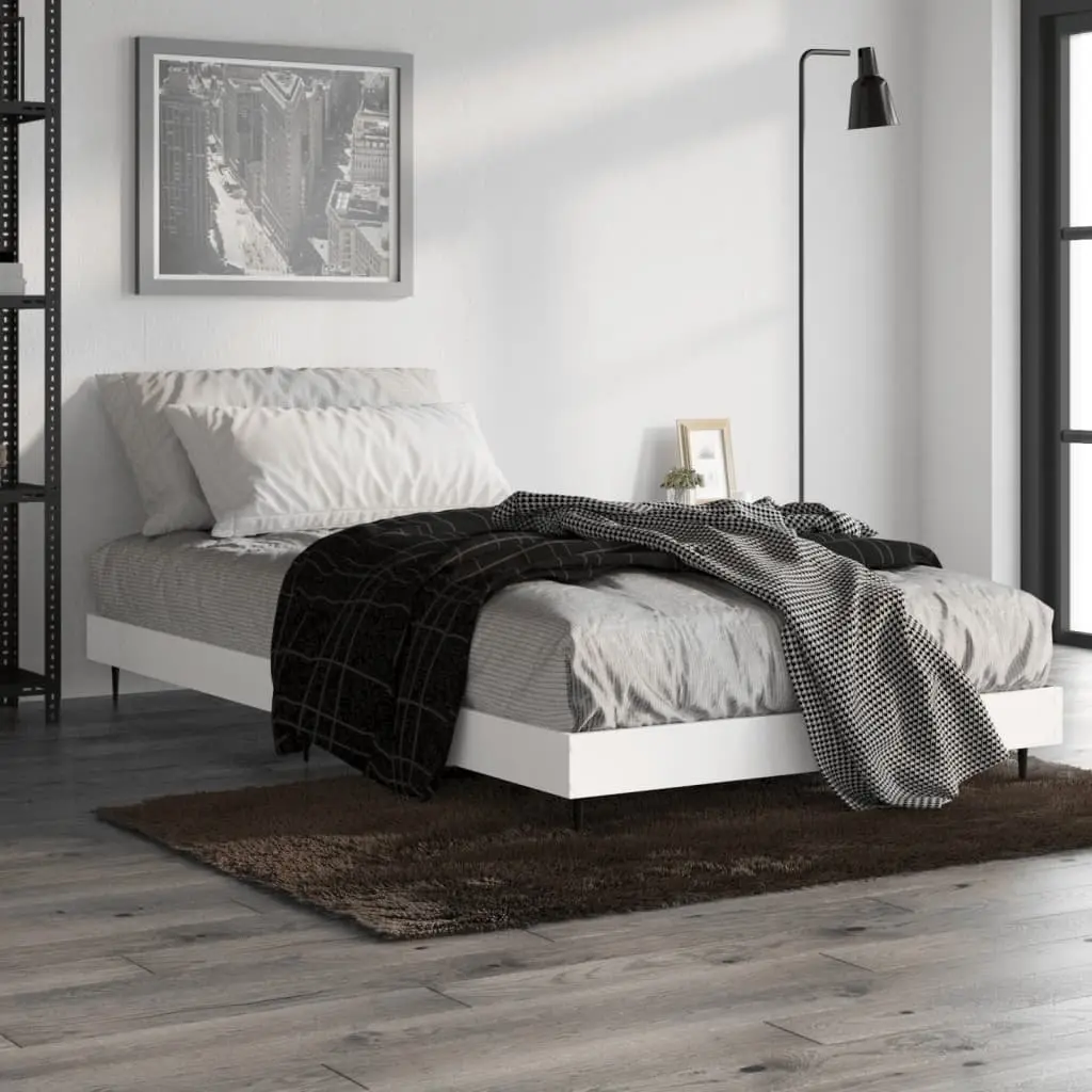 White Bed Frame 90x190 cm with Slatted Base