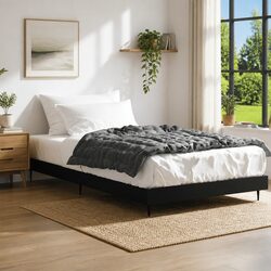 Black Engineered Wood Bed Frame 90x190 cm with Metal Legs