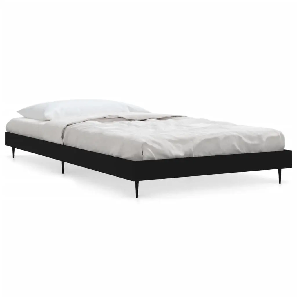 Bed Frame Engineered Wood 90x190 cm Black Slatted Base Metal Legs