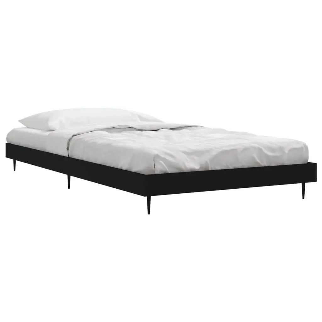 Bed Frame Engineered Wood 90x190 cm Black Slatted Base Metal Legs