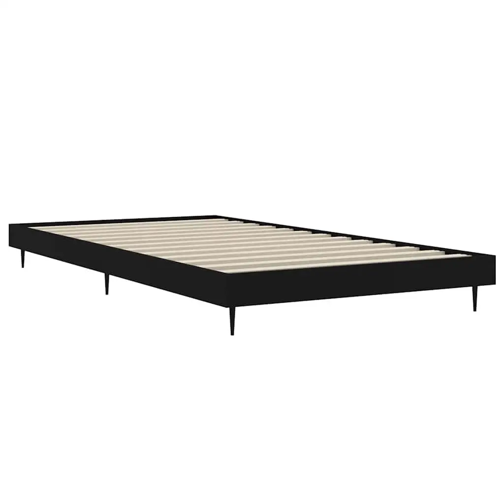 Bed Frame Engineered Wood 90x190 cm Black Slatted Base Metal Legs