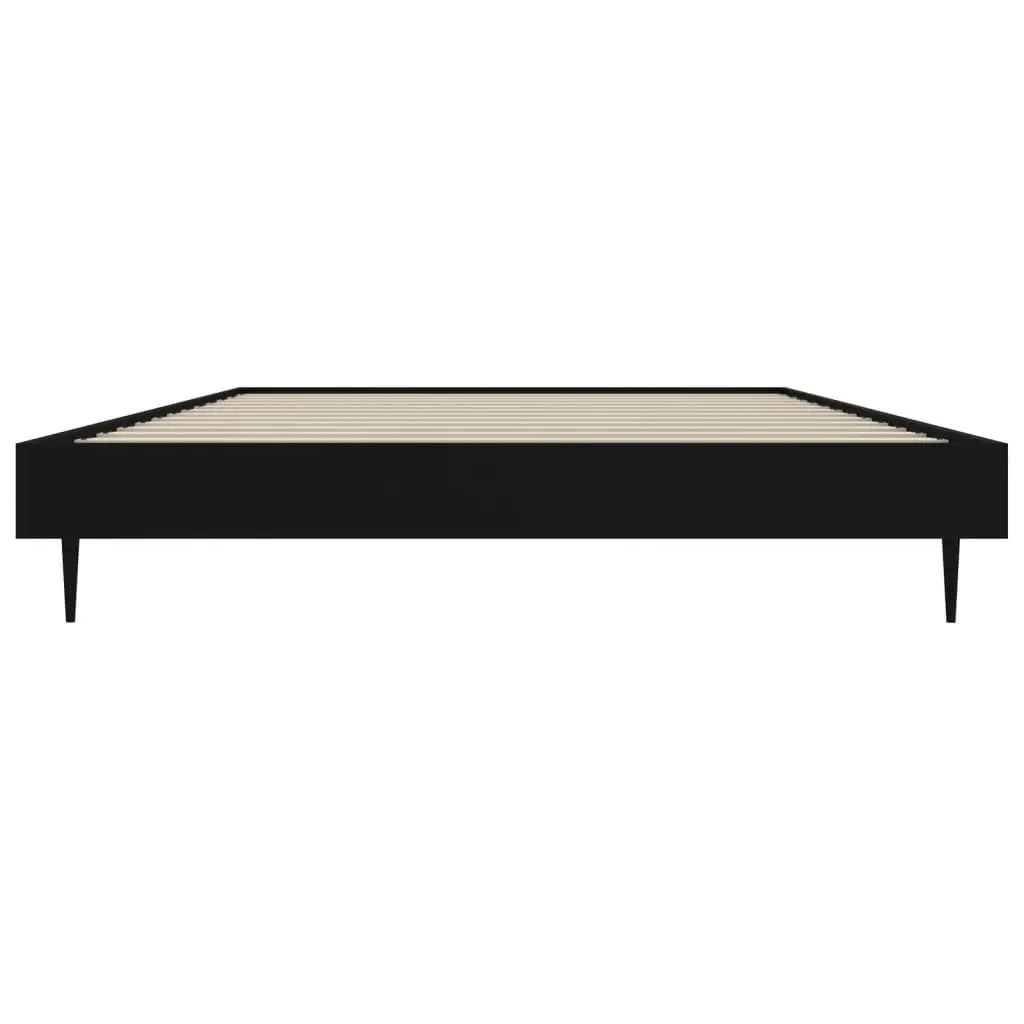 Bed Frame Engineered Wood 90x190 cm Black Slatted Base Metal Legs